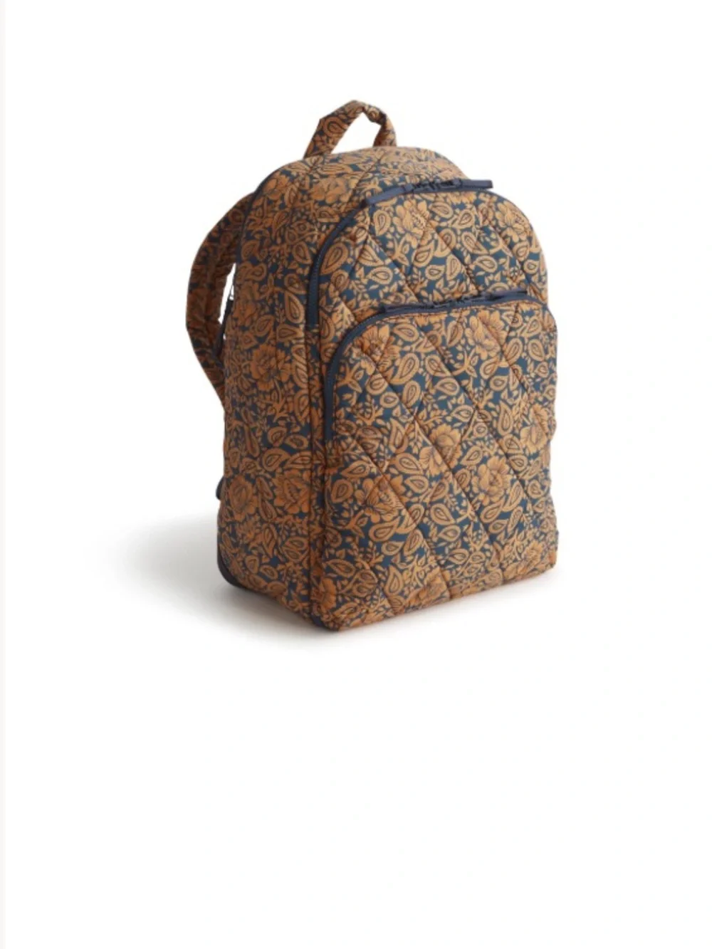 Quilted Floral Pattern Backpack in Navy and Tan